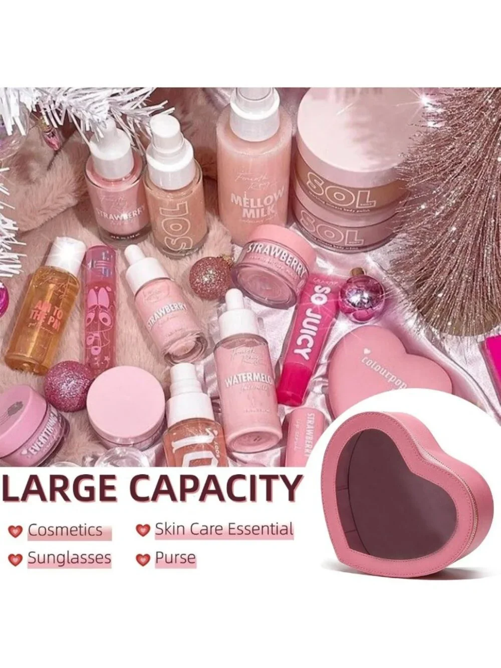 Pink Heart Shaped Makeup Bag - Waterproof Travel Organizer, Perfect Valentine